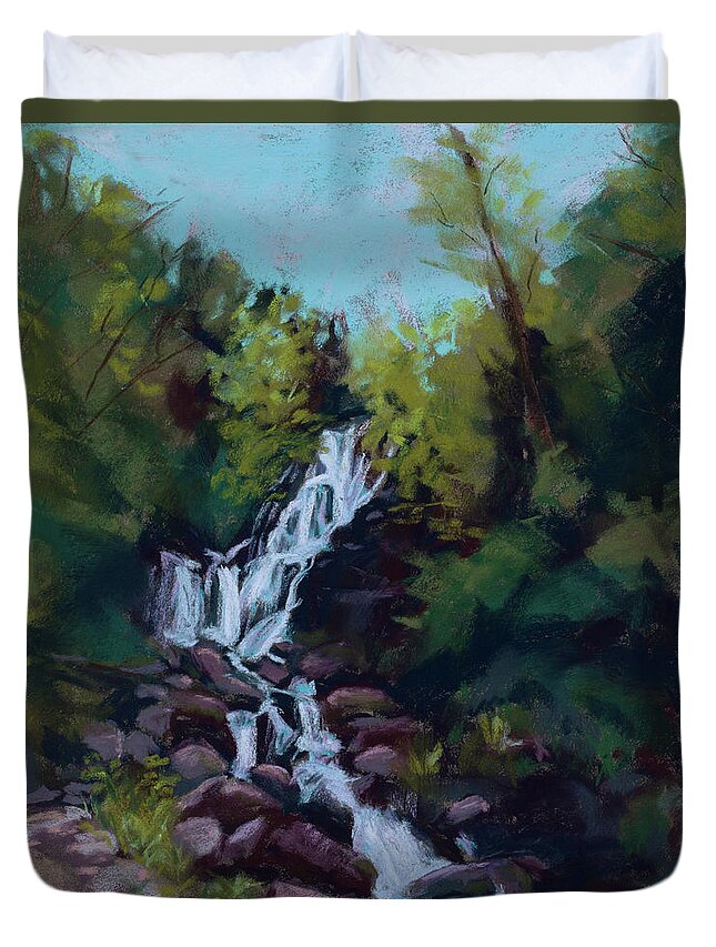 Falls Duvet Cover featuring the painting Hidden Falls by Mary Benke