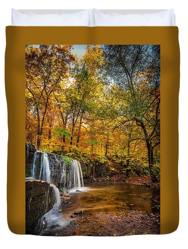 Autumn Duvet Cover featuring the photograph Hidden Falls Portrait by Rikk Flohr