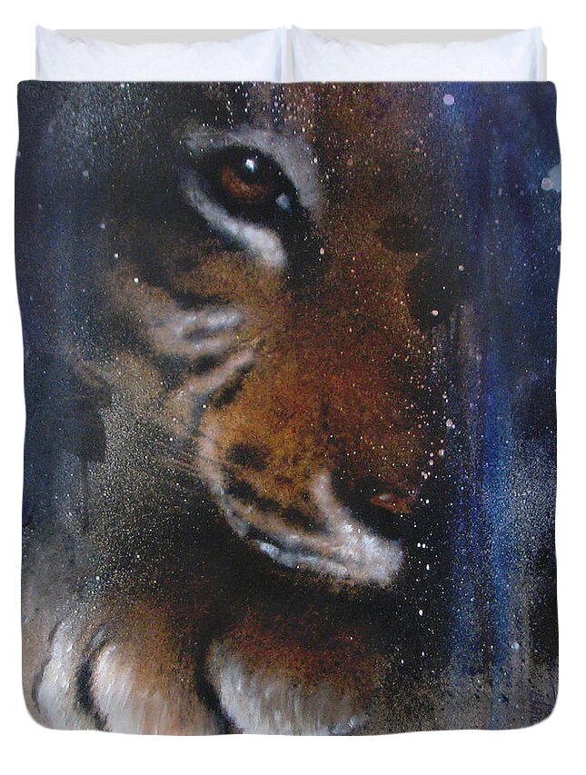 Canvas Prints Duvet Cover featuring the painting Hidden Tiger by Jackie Flaten