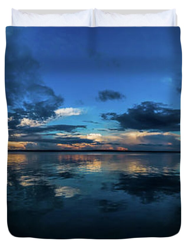 Higgins Lake Duvet Cover featuring the photograph Higgins Lake Panorama by Joe Holley