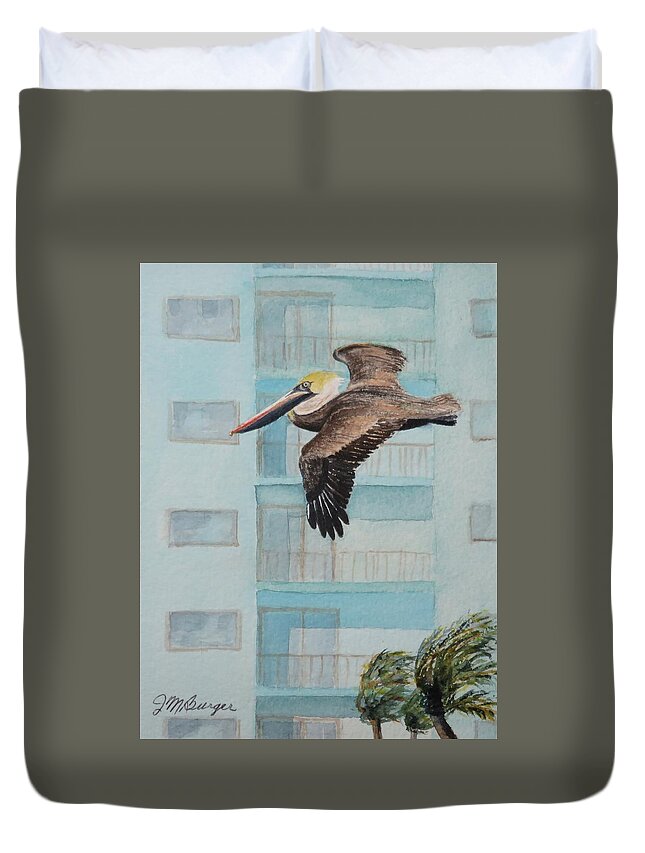 Pelican Duvet Cover featuring the painting High Rise Pelican by Joseph Burger