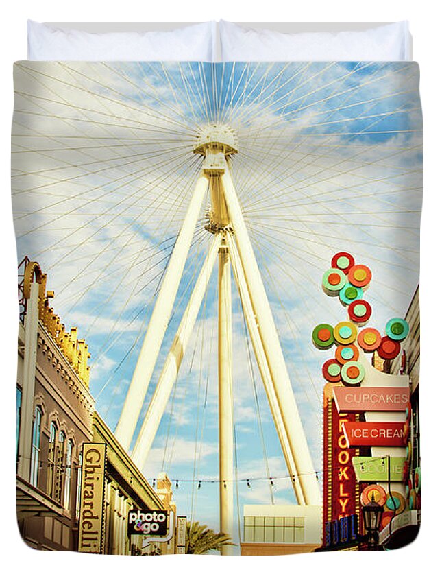High Roller Wheel Duvet Cover featuring the photograph High Roller Wheel, Las Vegas by Tatiana Travelways
