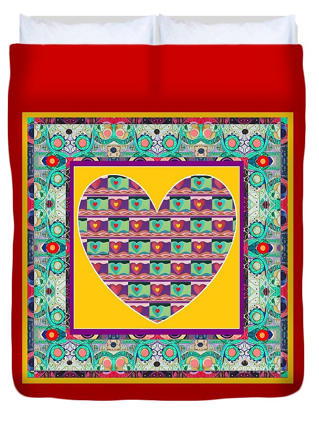 Hearts Duvet Cover featuring the mixed media Higher Love - Heart of Hearts by Helena Tiainen