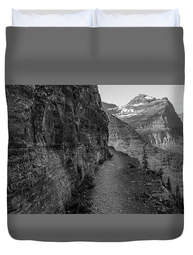 Glacier Duvet Cover featuring the photograph Highland Trail Black and White in Glacier National Park by John McGraw