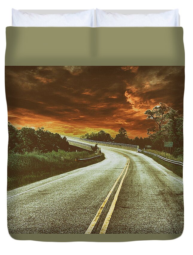 Highway Duvet Cover featuring the mixed media Highway Classic 1 by Lisa Stanley