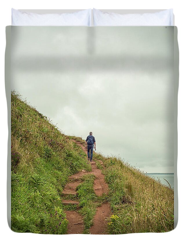 Bay Duvet Cover featuring the photograph Hiking the Pembrokeshire coast by Patricia Hofmeester