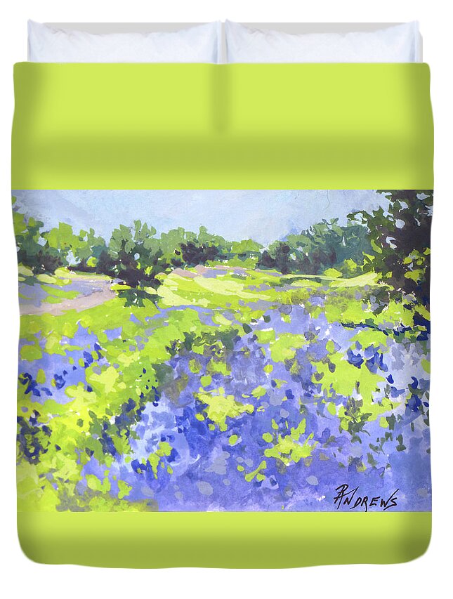 Landscape Duvet Cover featuring the painting Hill Country Display by Rae Andrews