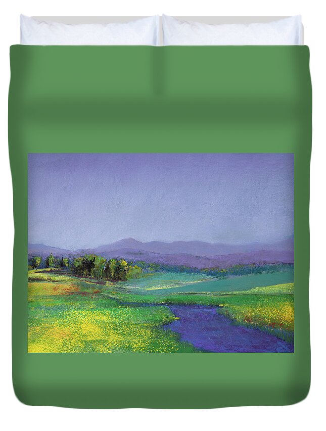 Hills In Bloom Duvet Cover featuring the pastel Hills in Bloom by David Patterson
