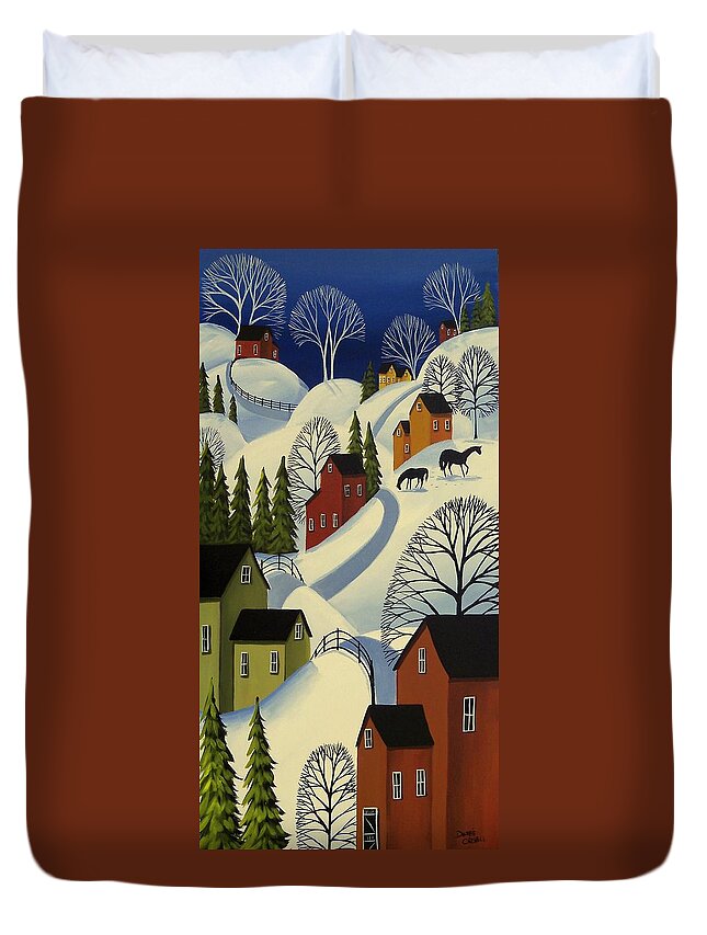 Winter Duvet Cover featuring the painting Hills Of Winter - snow landscape by Debbie Criswell