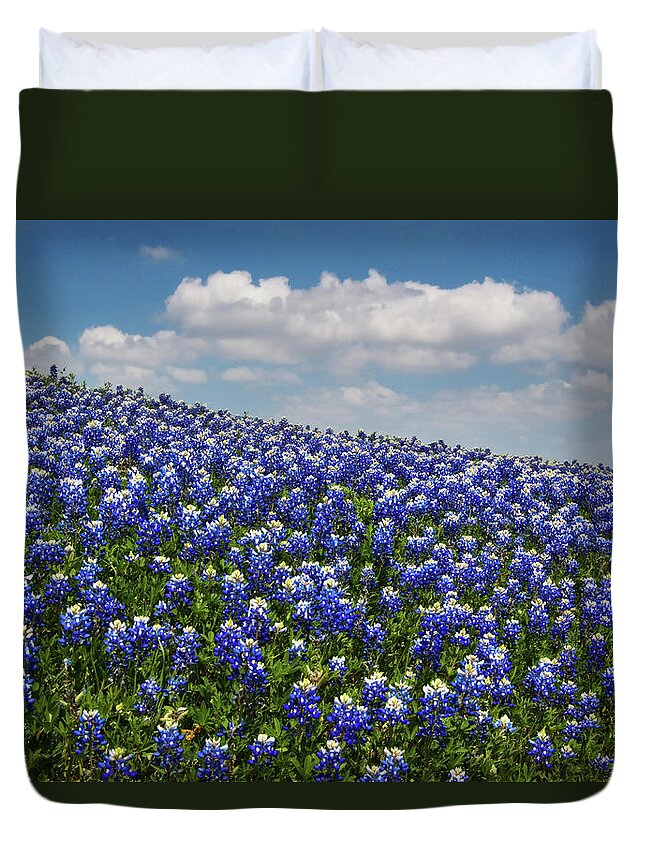 Bloom Duvet Cover featuring the photograph Hillside Texas Bluebonnets by David and Carol Kelly