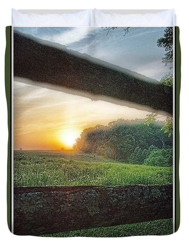 Hilltop Duvet Cover featuring the photograph Hilltop Sunset, Rail Fence, Montgomery County, Pennsylvania by A Macarthur Gurmankin