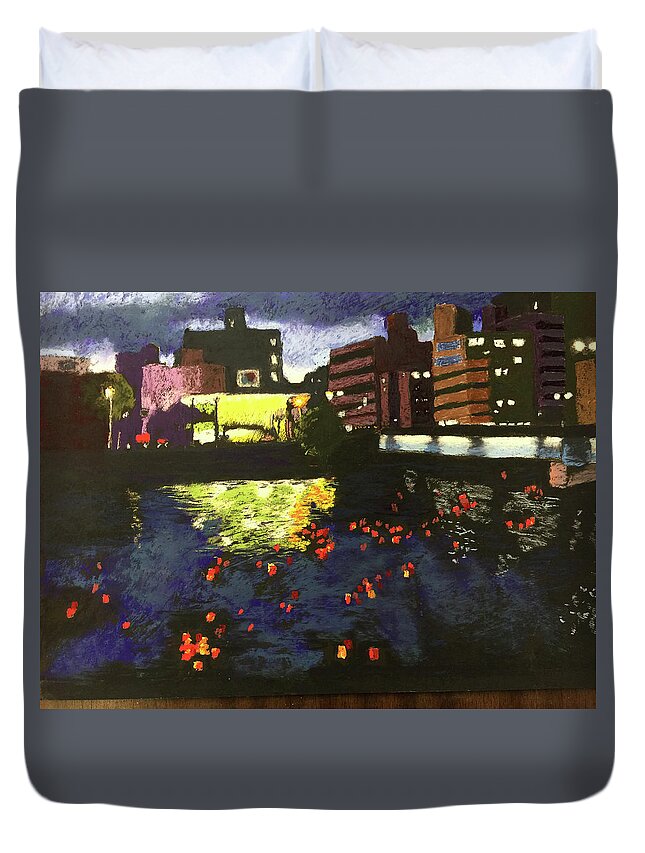 Hiroshima Remembrance Duvet Cover featuring the pastel Hiroshima Remembrance by Gerry Delongchamp