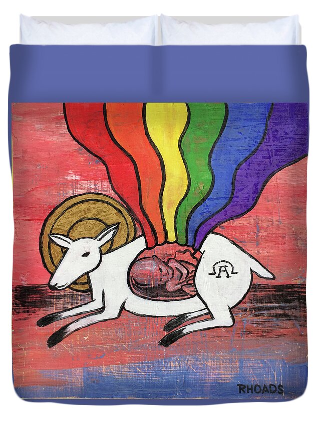 Lamb Duvet Cover featuring the painting His Masterpiece by Nathan Rhoads