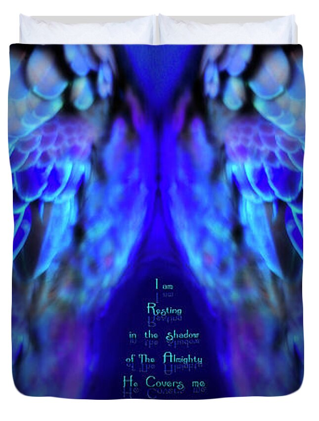 Wings Duvet Cover featuring the mixed media Psalm 91 Wings 2 by Constance Woods