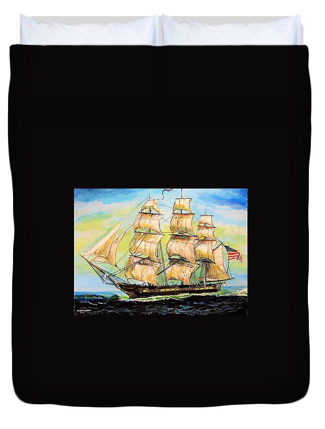 Historic Battle Ship Duvet Cover featuring the painting Historic Frigate United States by Mike Benton