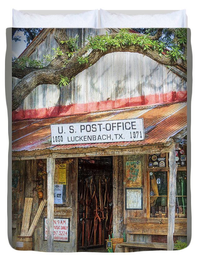 Joan Carroll Duvet Cover featuring the photograph Historic Luckenbach TX by Joan Carroll