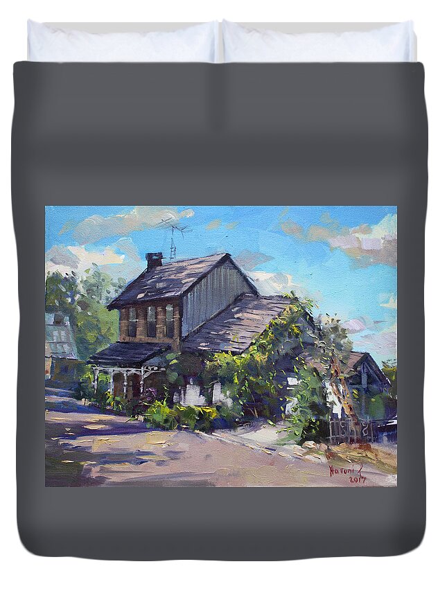 Historical House Duvet Cover featuring the painting Historical House Ontario by Ylli Haruni