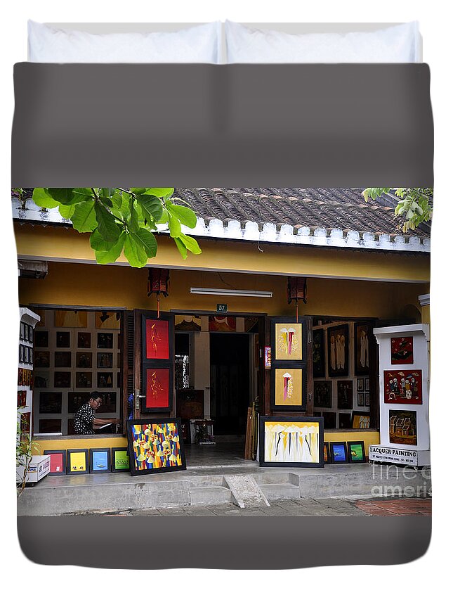 Art Shop Duvet Cover featuring the photograph Ho An Art Shop by Andrew Dinh