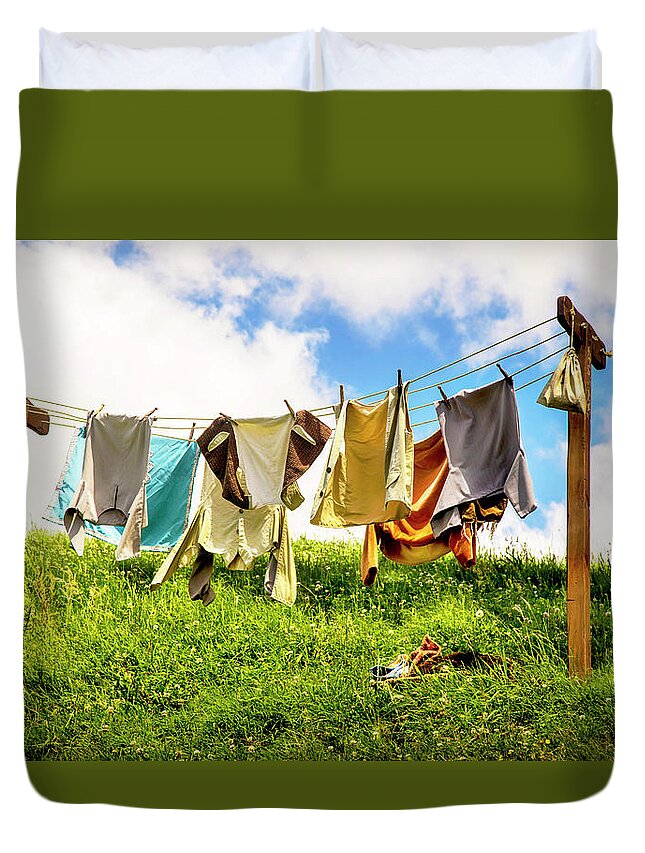 Hobbits Duvet Cover featuring the photograph Hobbit Clothesline by Kathryn McBride
