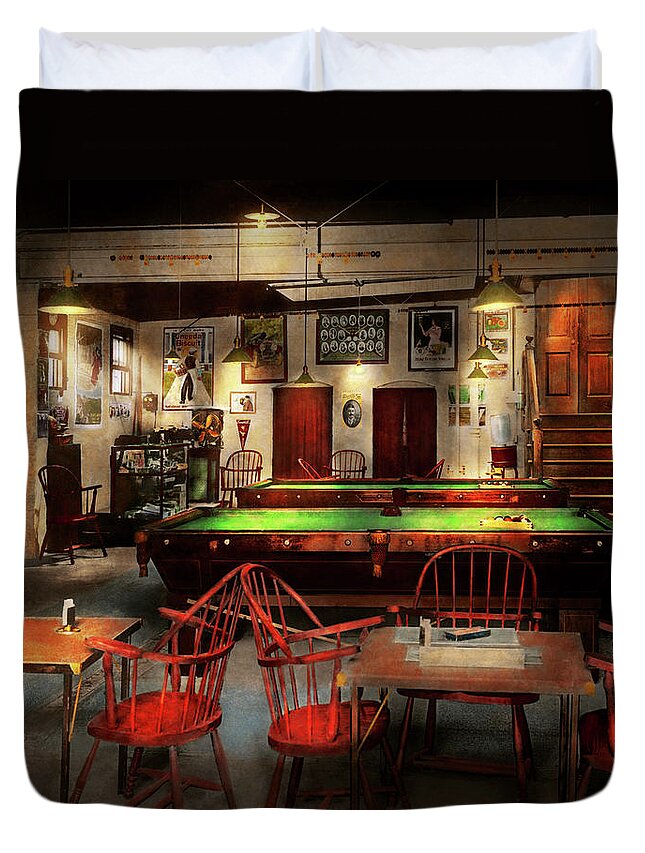 Self Duvet Cover featuring the photograph Hobby - Pool - The billiards club 1915 by Mike Savad