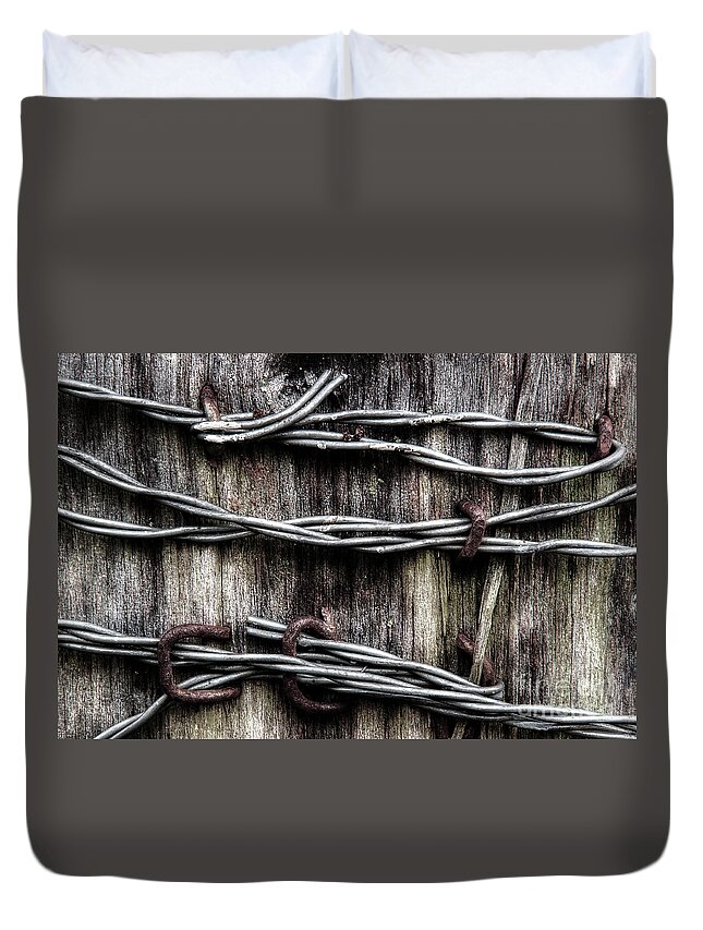 Fence Wire Duvet Cover featuring the photograph Holding It All Together by Michael Eingle