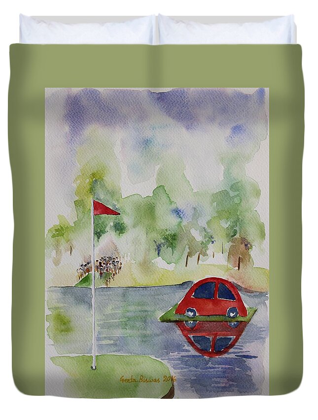Holeinone Duvet Cover featuring the painting Hole in One Prize by Geeta Yerra