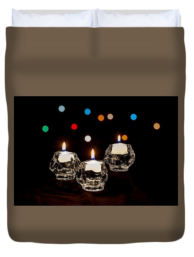 Bokeh Duvet Cover featuring the photograph Holiday Candles by Ed Clark