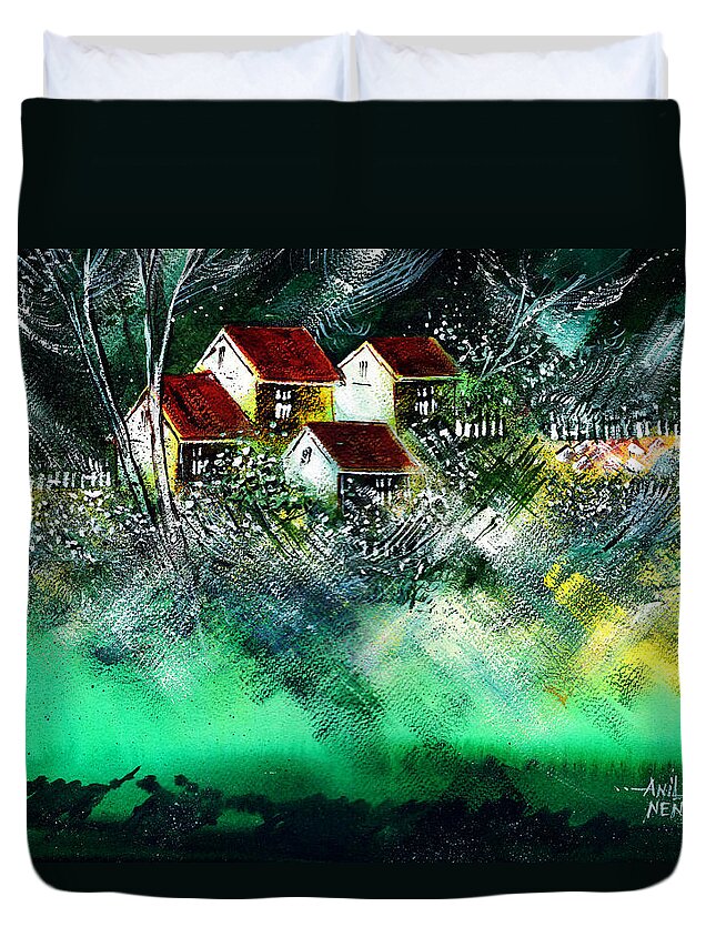 Nature Duvet Cover featuring the painting Holiday Homes by Anil Nene