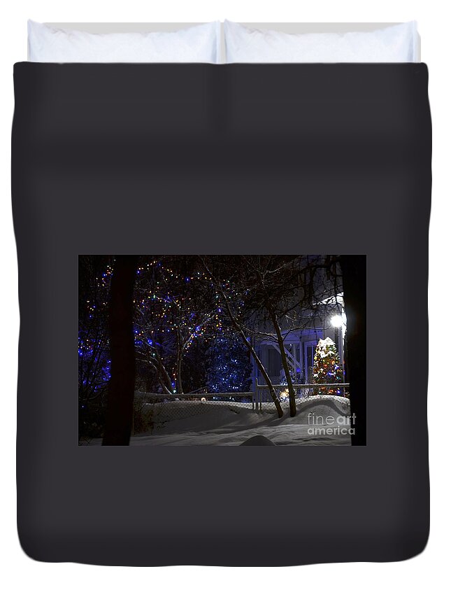 Holiday Season Duvet Cover featuring the photograph Holiday Season at Night by Elaine Berger