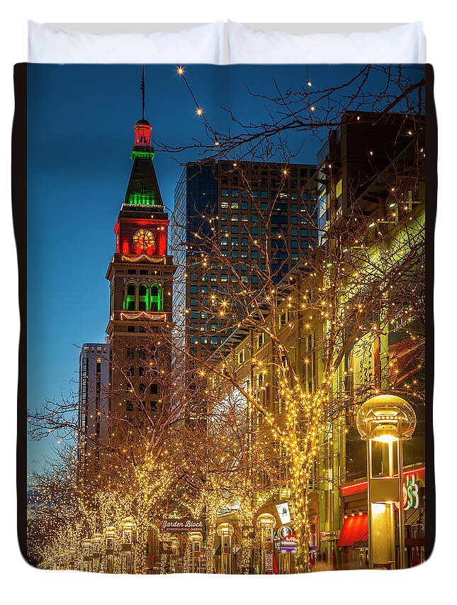16th Street Mall Duvet Cover featuring the photograph Holidays in Denver Colorado by Teri Virbickis