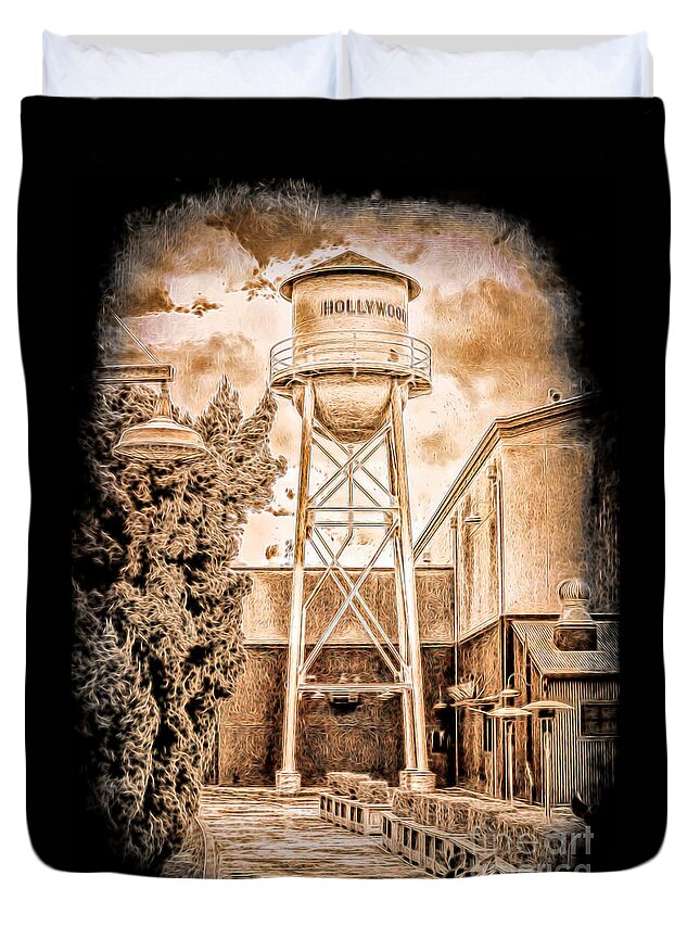 Hollywood Duvet Cover featuring the photograph Hollywood Water Tower by Joe Lach