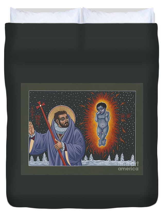 Holy Poet-martyr St Robert Southwell And The Burning Babe Duvet Cover featuring the painting Holy Poet-Martyr St Robert Southwell and the Burning Babe 199 by William Hart McNichols