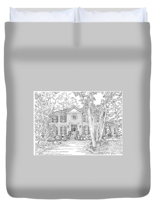  Duvet Cover featuring the drawing Home Portrait # by Audrey Peaty