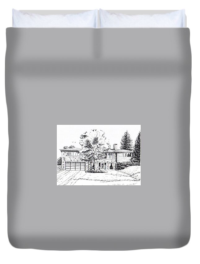 Pen Duvet Cover featuring the drawing Home Portrait by Dale Turner