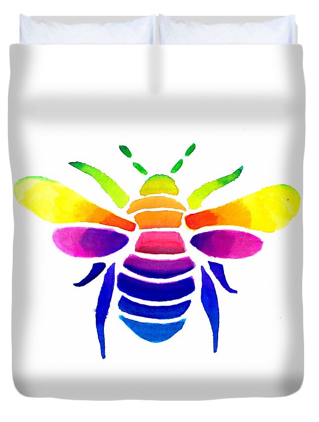 Multicolored Duvet Cover featuring the painting Honey Bee by Sarah Krafft