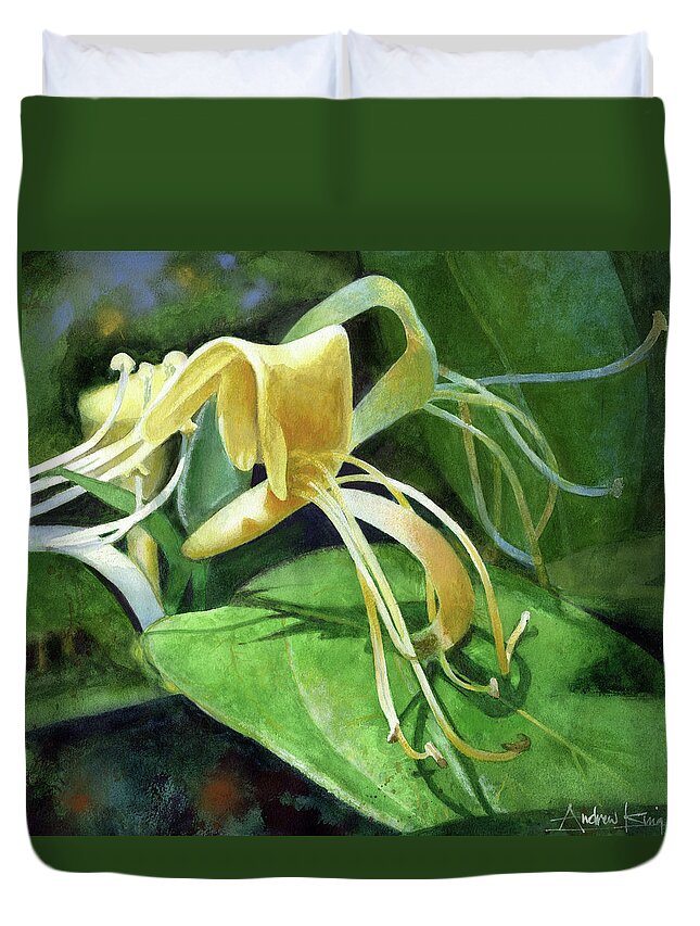 Honeysuckle Duvet Cover featuring the painting Honeysuckle Shade by Andrew King