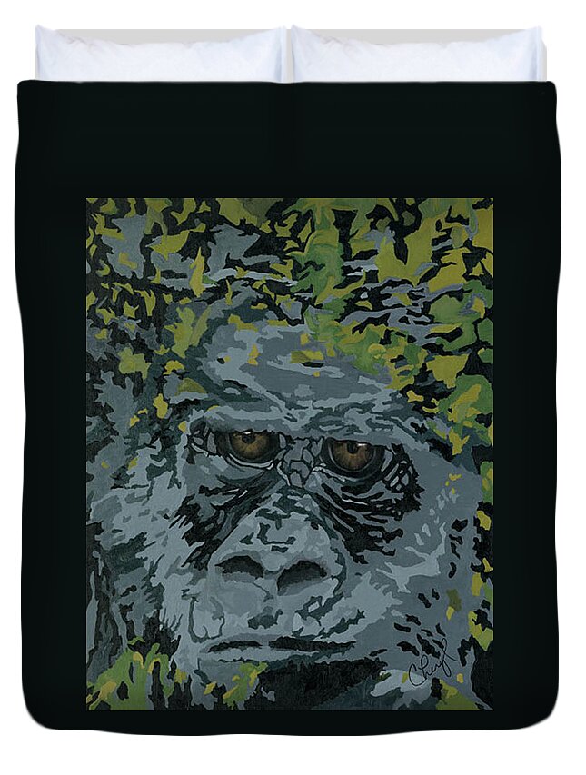 Gorilla Duvet Cover featuring the painting Hooah by Cheryl Bowman