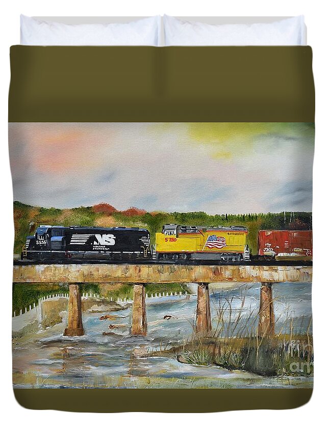 Norfolk Southern Duvet Cover featuring the painting Hooch - Chattahoochee River - Columbus GA by Jan Dappen