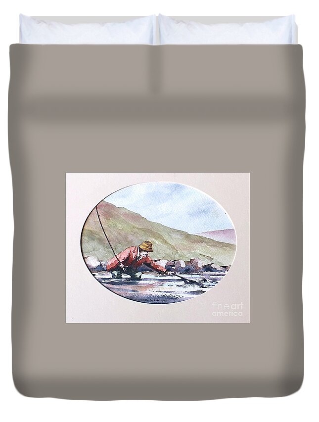  Duvet Cover featuring the painting Hooked on the Errif, Mayo by Val Byrne