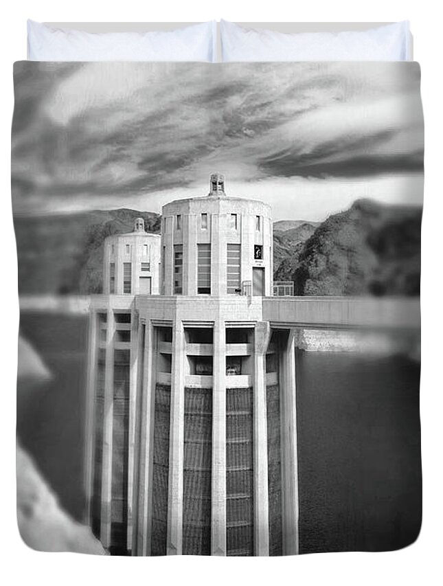 Hoover Dam Intake Towers Duvet Cover featuring the photograph Hoover Dam Intake Towers No. 1-1 by Sandy Taylor