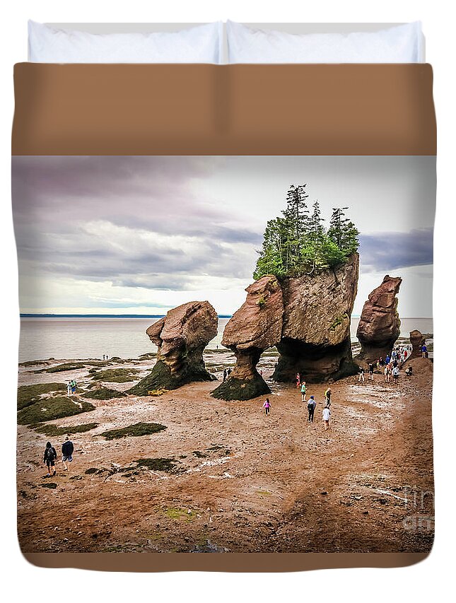 Ocean Duvet Cover featuring the photograph Hopewell Rocks at low tide by Claudia M Photography