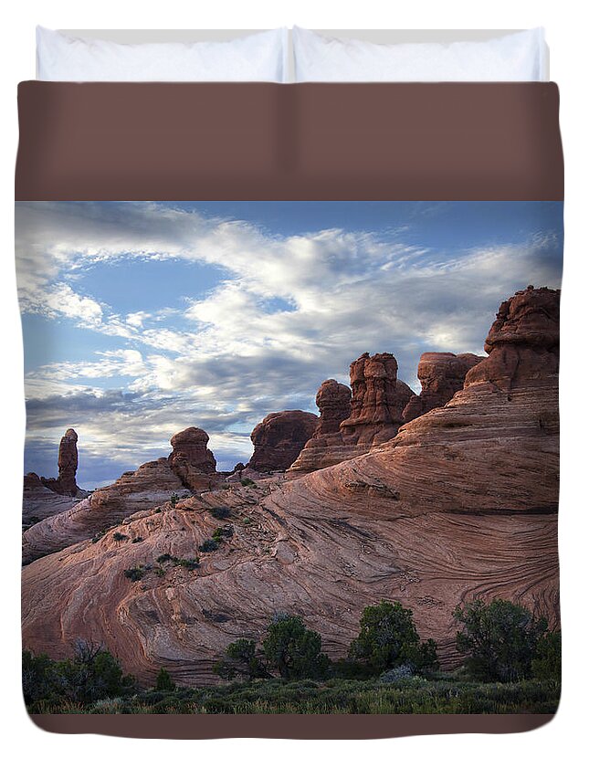 Arches National Park Duvet Cover featuring the photograph Horizon Glow at Garden of Eden by Dan Norris