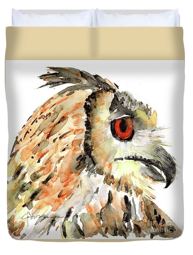 Horned Owl Duvet Cover featuring the painting Horned Owl by Claudia Hafner