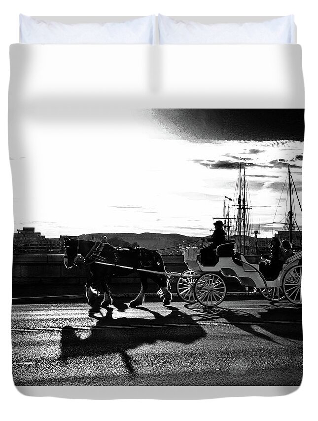  Duvet Cover featuring the photograph Horse Carriage Sunset by Brian Sereda