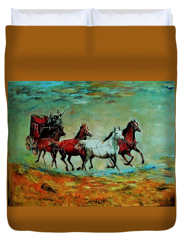 Chariot Duvet Cover featuring the painting Horse Chariot by Khalid Saeed