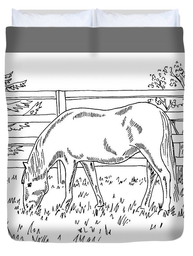 Horse On The Ranch Ink Drawing Ii Duvet Cover For Sale By Irina
