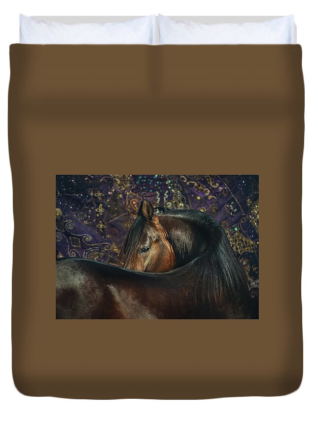 Russian Artists New Wave Duvet Cover featuring the photograph Horse Portrait with Carpet by Ekaterina Druz