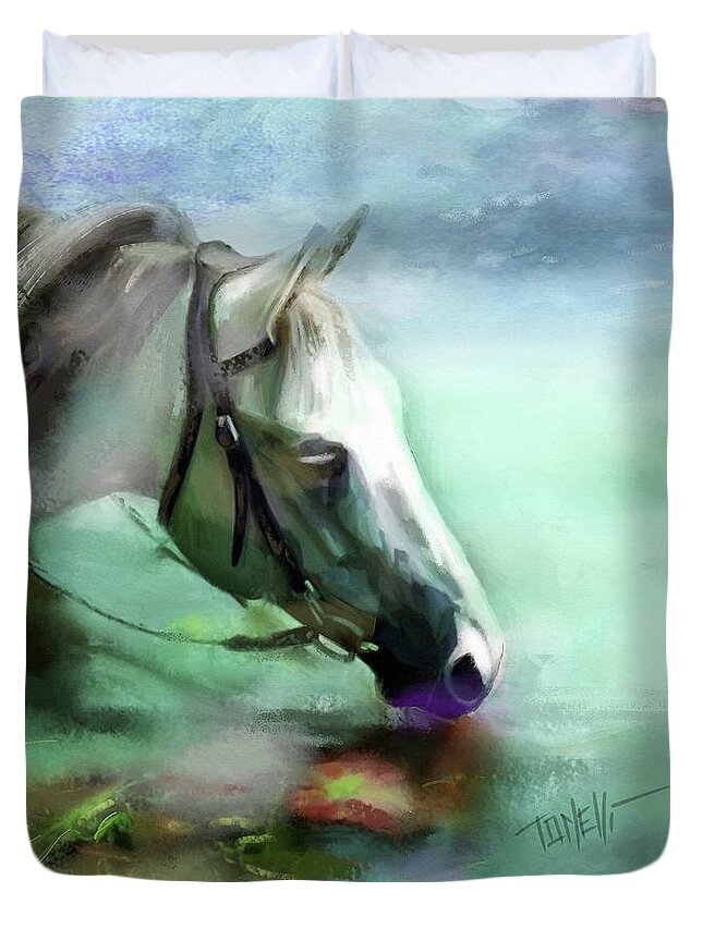 Horses Duvet Cover featuring the mixed media Horse Andalusian by Mark Tonelli