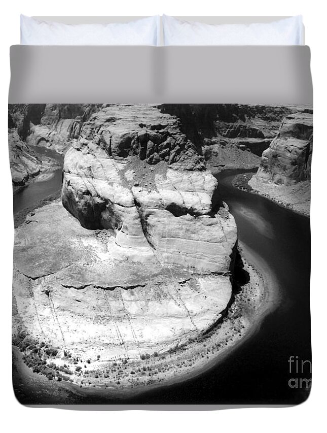  Duvet Cover featuring the photograph Horseshoe Bend Black and White by Heather Kirk