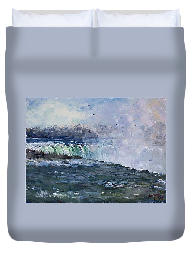 Horseshoe Falls Duvet Cover featuring the painting Horseshoe Falls by Ylli Haruni